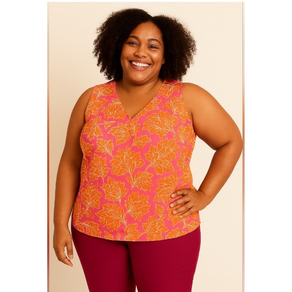 Rose + Olive Pink Orange Floral Sleeveless Blouse 3X Boho‎ Cottagecore Resort